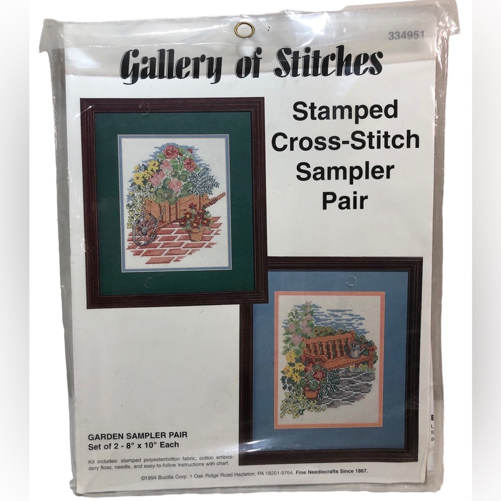 Vintage Bucilla Garden Cross Stitch Sampler Pair New 8x10” pair